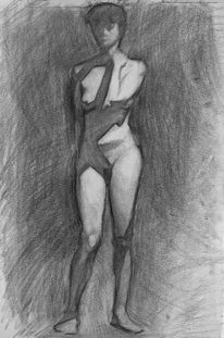 Dessin nu de femme au fusain réalisé pendant les cours