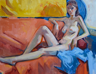 nu féminin coloré, peint à l'huile sur toile de Lin