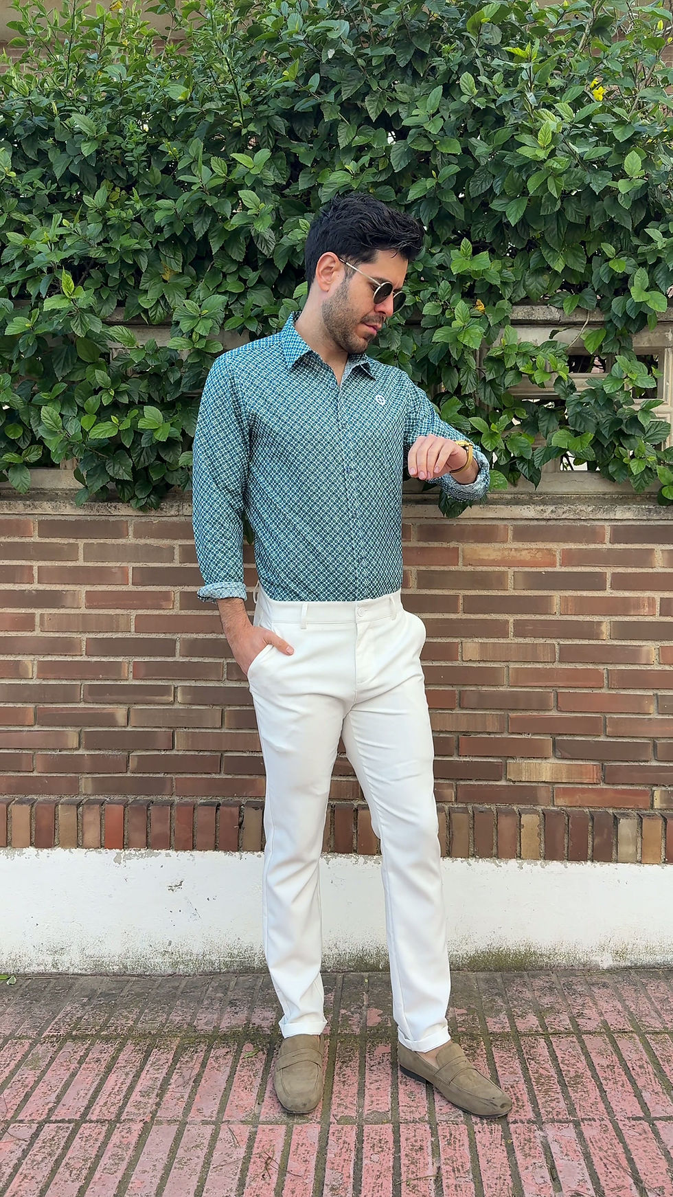 Miniatura: Camisa Estampado Geométrico Azul y Blanco