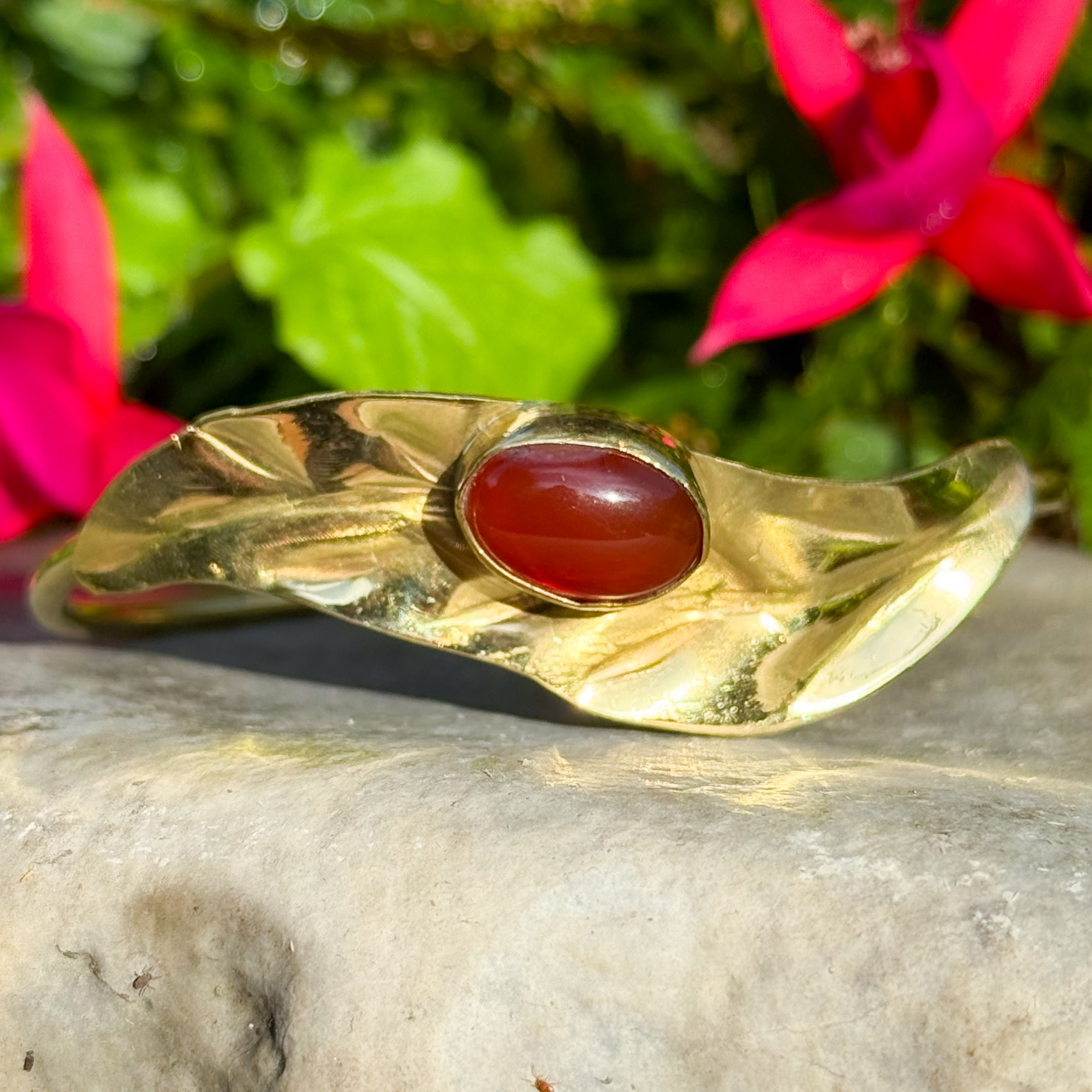 Red Jasper Brass Leaf Cuff