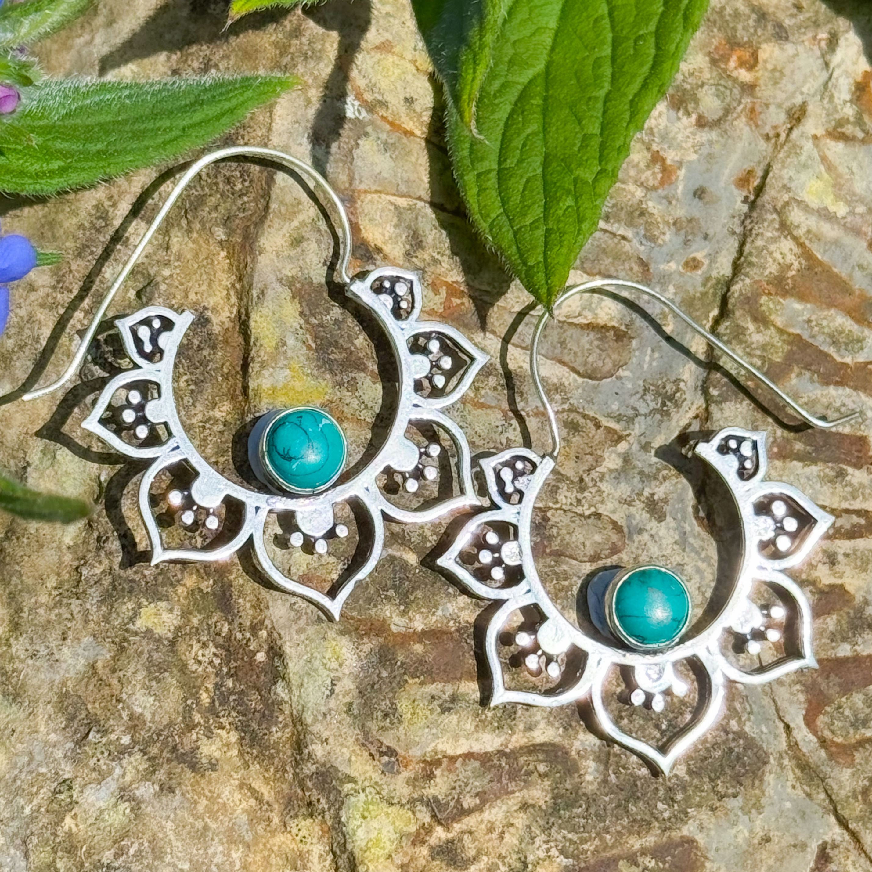 Turquoise Howlite Flower Earrings