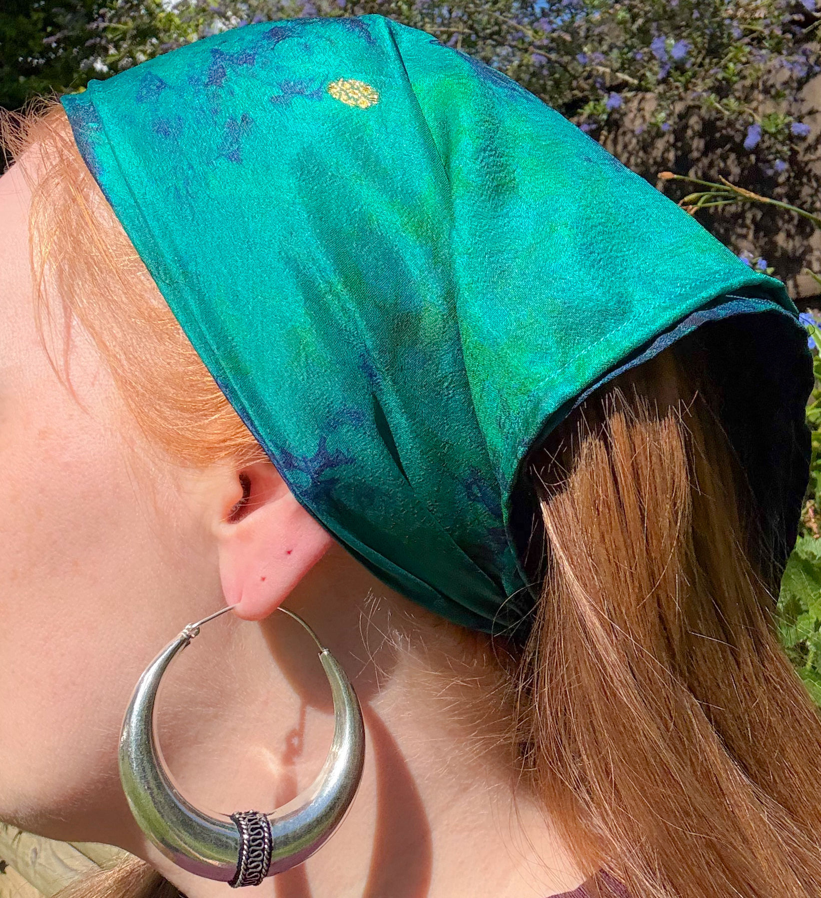 Turquoise Tie Dye Sari Headscarf