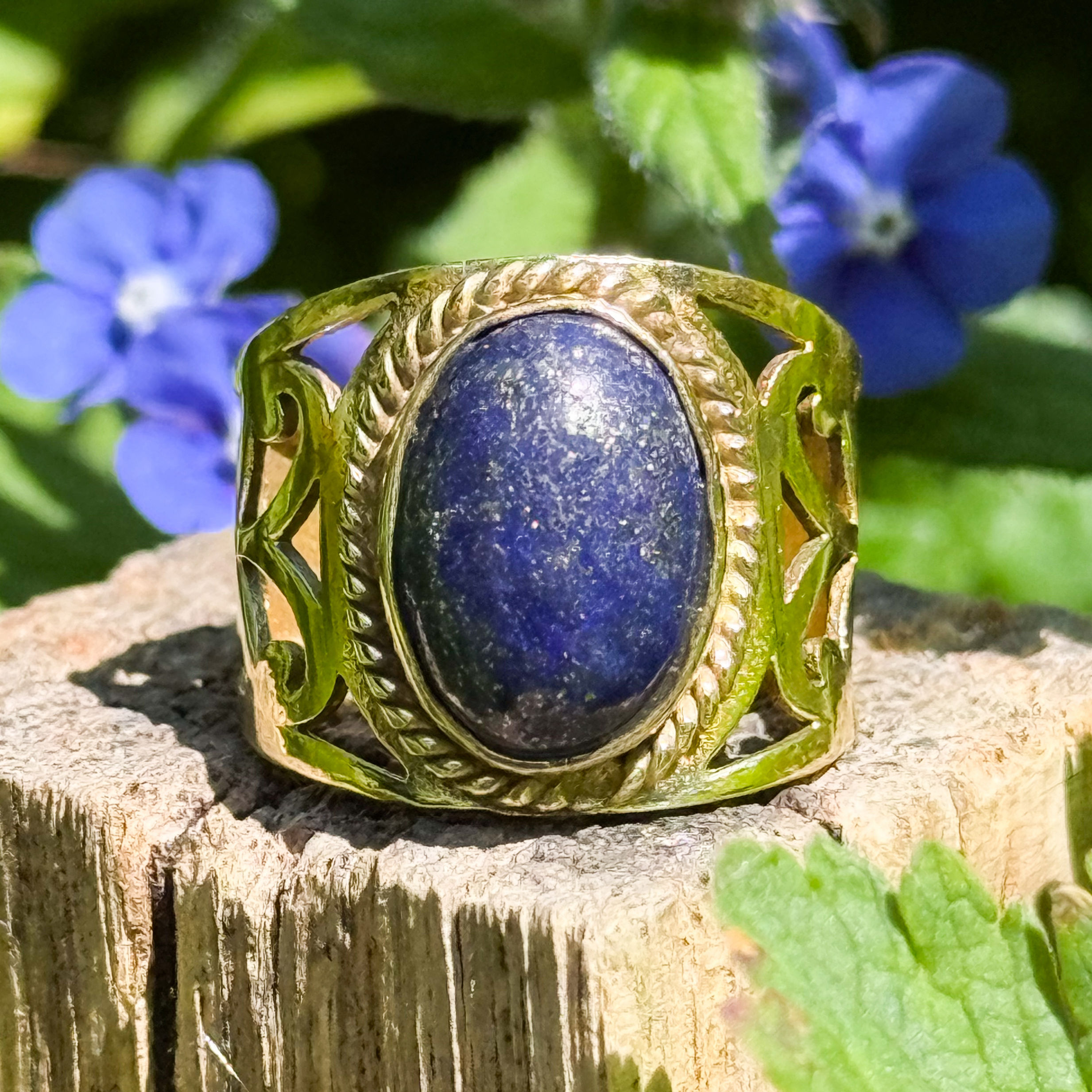 Lapis Lazuli Brass Filigree Ring