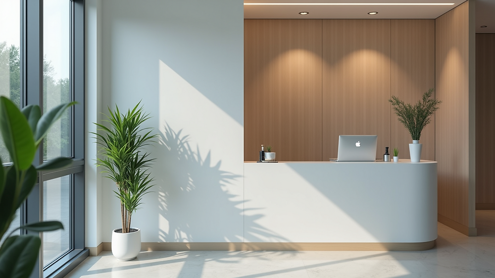 Eye-level view of a modern dental clinic reception area
