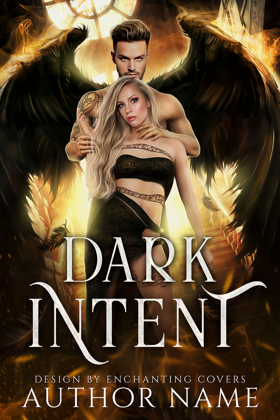 Thumbnail: Dark Intent premade eBook cover Paranormal romance, couple cover, dark angel