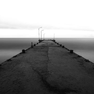 Minimal black-and-white landscape reflecting calmness at Rameshwaram