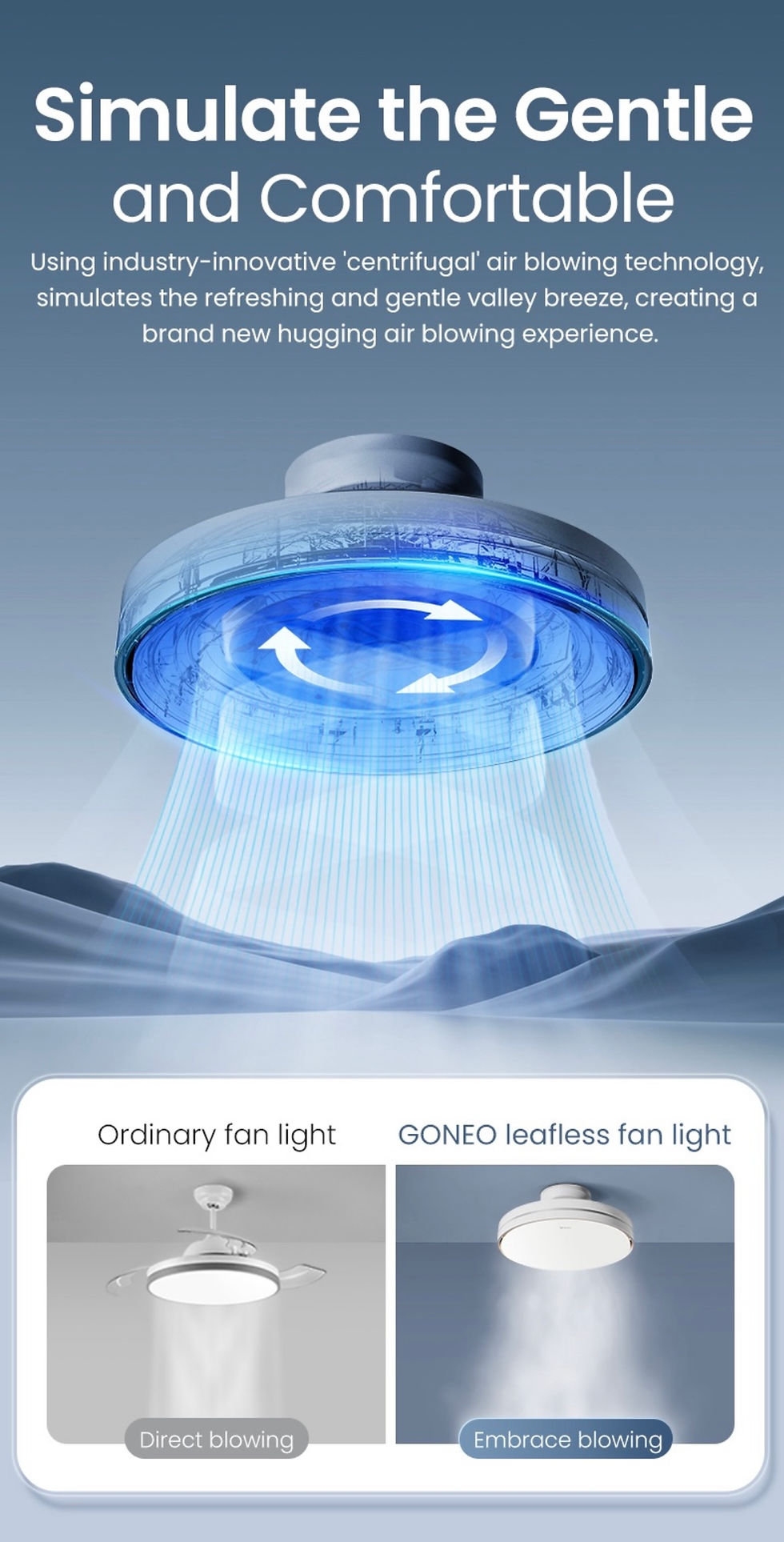 Thumbnail: GONEO LEAFLESS FAN LIGHT EQUIPPED WITH DC INVERTER MOTOR GF19AH