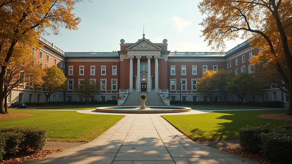 Wide angle view of a prestigious university campus