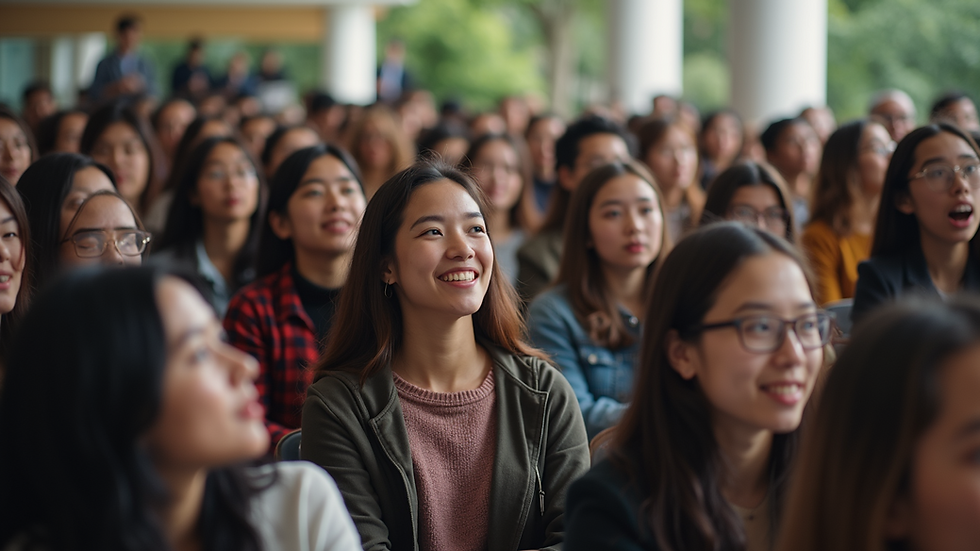 High angle view of an international student gathering