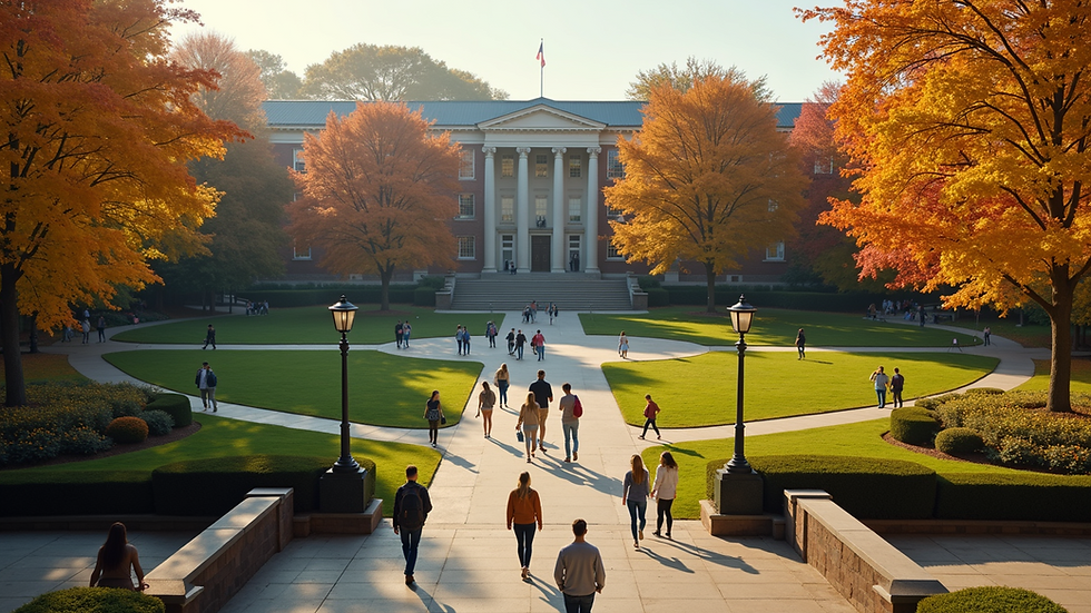 High angle view of a vibrant campus filled with students