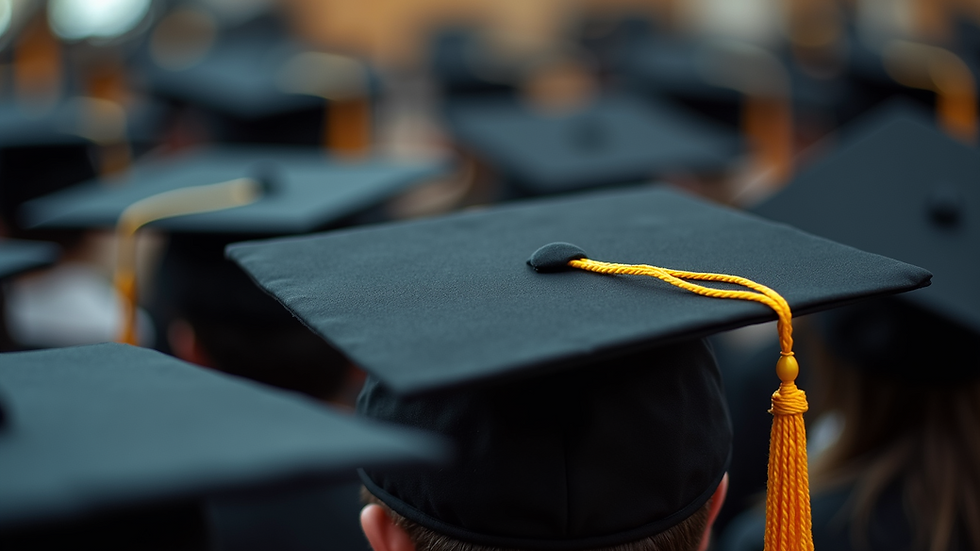 Close-up view of a stack of graduation caps