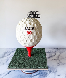 golf ball cake elevated on a red golf tee for a males 30th birthday Sydney cakes Sutherland shire cakes gluten free cake