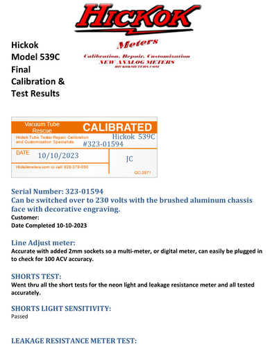 Hickok 539C Tube Tester - Tested And Working, In Case Photo #1211340 - Foto 9