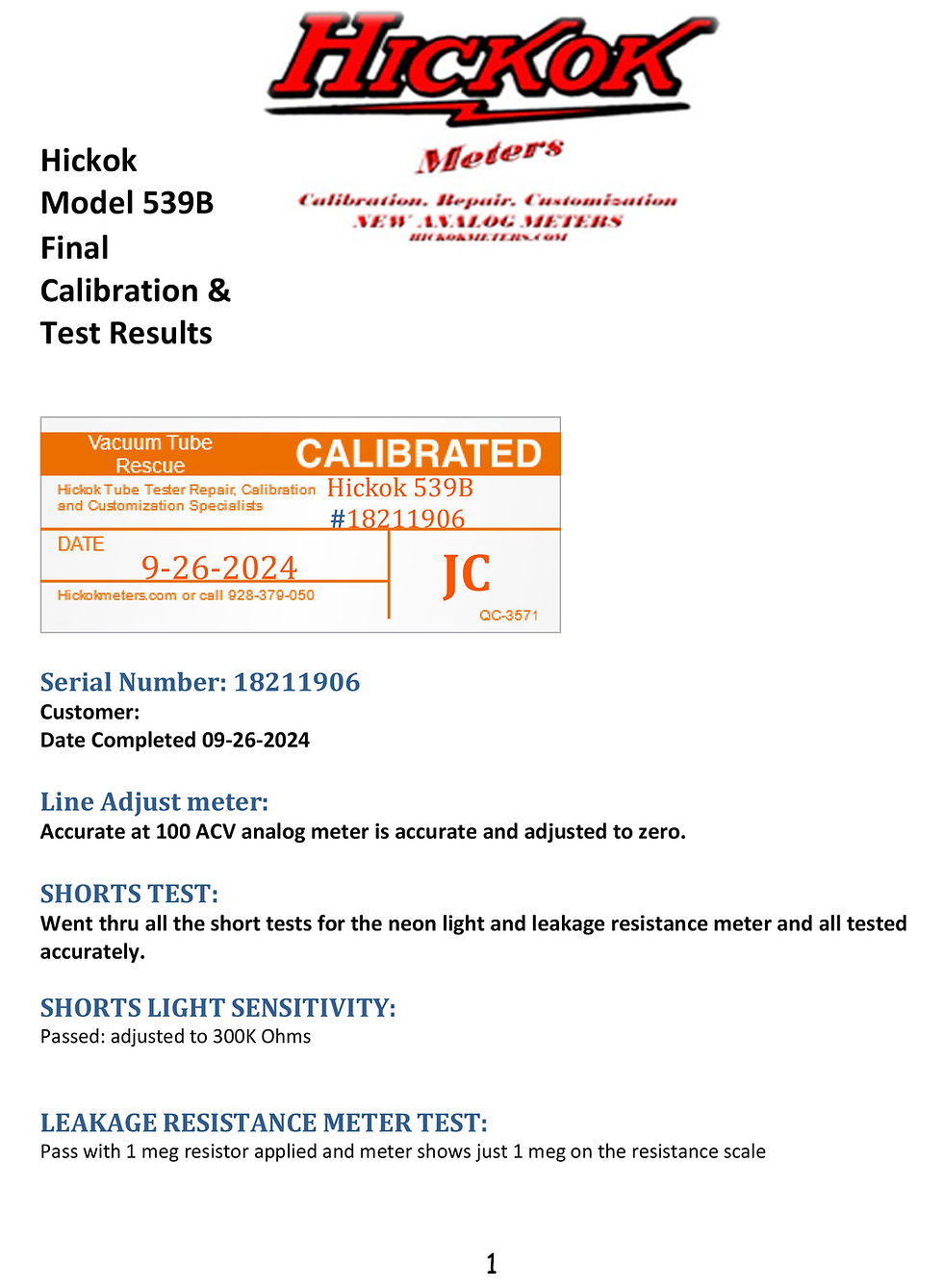 Thumbnail: Hickok 539B - Late Model - Clean & *Calibrated*
