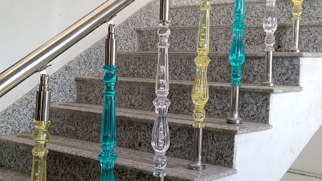 New Acrailic Glass Design Railings, colour light, Acrylic pillar stairs design, 