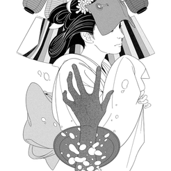 小説新潮2021年7月号:乾緑郎『おどろかし 戯場國の怪人』扉絵