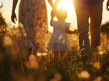 baby-daughter-with-parents-walking-outdoors-field-sunset-little-girl-with-mom-generative-a