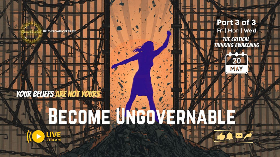 Silhouette of a person breaking through a cage with chains. Background text: "Become Ungovernable" and event details for May 20.
