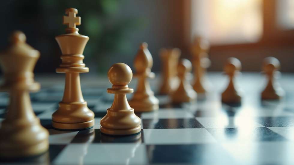 Close-up view of a game board with strategic pieces symbolizing leadership and foresight
