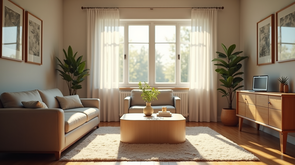 Wide angle view of a cozy and inviting counseling room