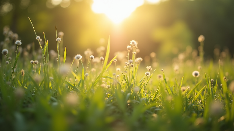Close-up view of a peaceful nature scene with soft sunlight