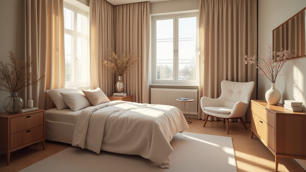 Eye-level view of a serene hypnotherapy room with calming decor