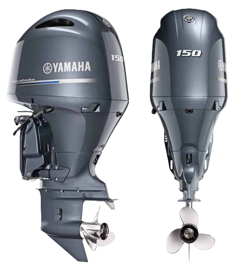 Yamaha F150 outboard motor side and rear view
