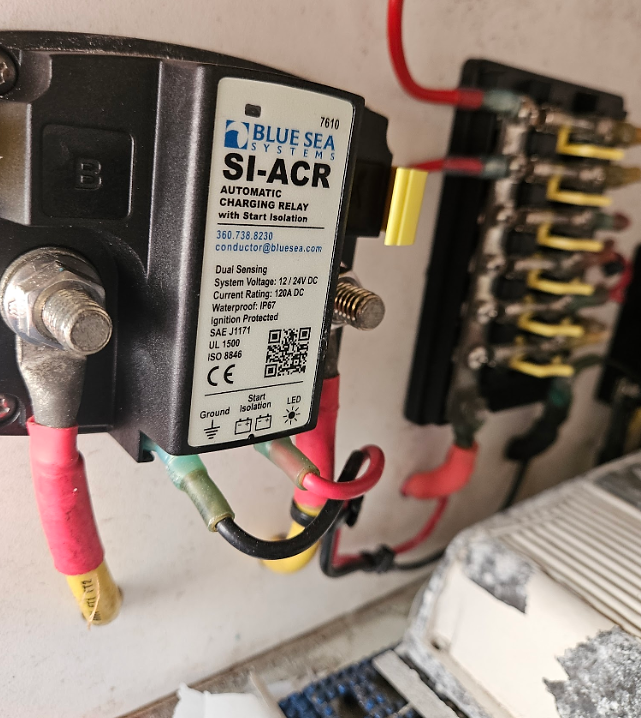 Marine electrical fuse panel and battery management system installation.