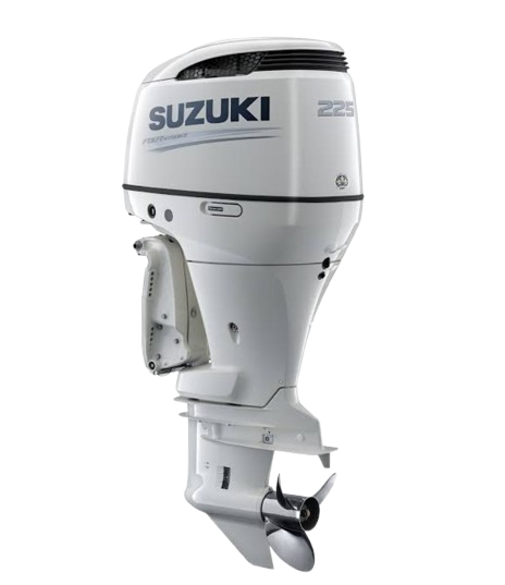 White Suzuki DF225 outboard motor for ECU reflash license.