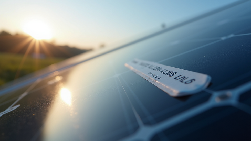 Close-up view of engraved solar labels on a solar panel system