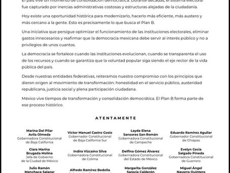 SE SUMA GOBERNADORA LORENA CUÉLLAR PRONUNCIAMIENTO NACIONAL PARA FORTALECER LA DEMOCRACIA