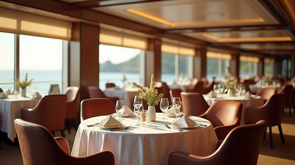 Close-up view of a luxury cruise ship’s elegant dining area