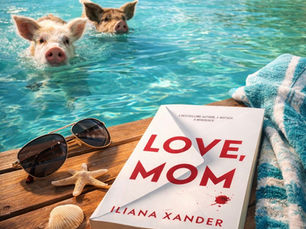 Collage of books read during travel including Love Mom, Verity, Still Beating, Missing in Flight, The Woman in Cabin 10, and Games Gods Play over an ocean background representing a travel reading series.