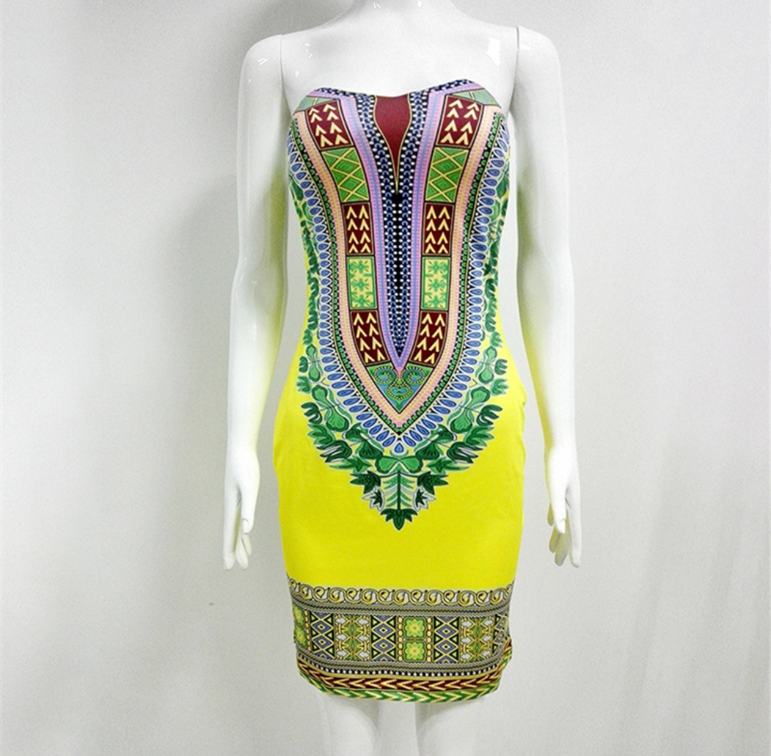 Yellow Halter dashiki dress!