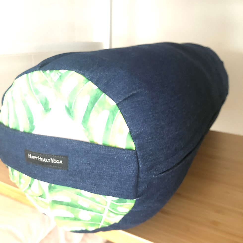Thumbnail: Large Denim Yoga Bolster with leafy ends (75cm long x23c