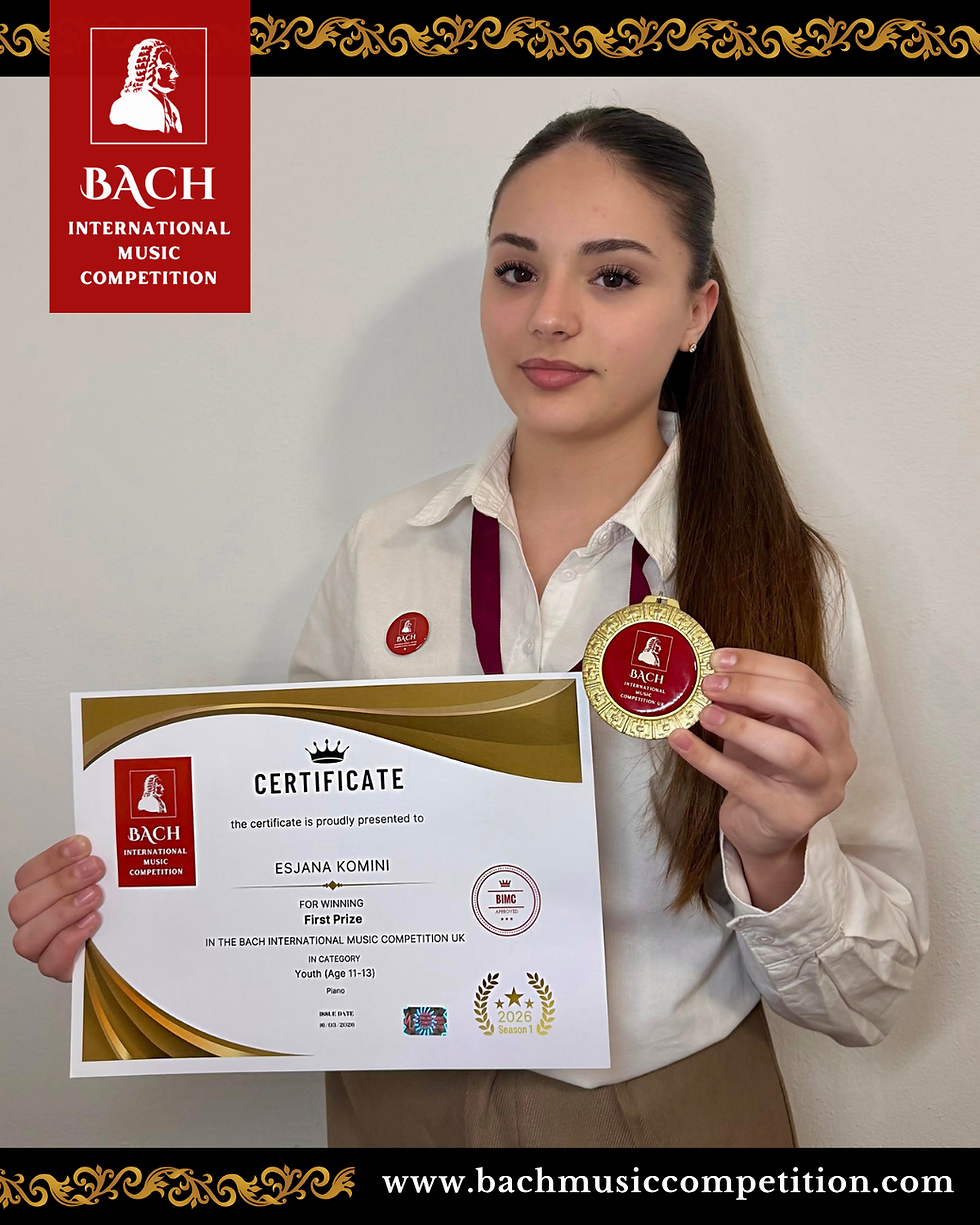 Esjana Komini, Piano Winner at Bach International Music Competition UK 2026