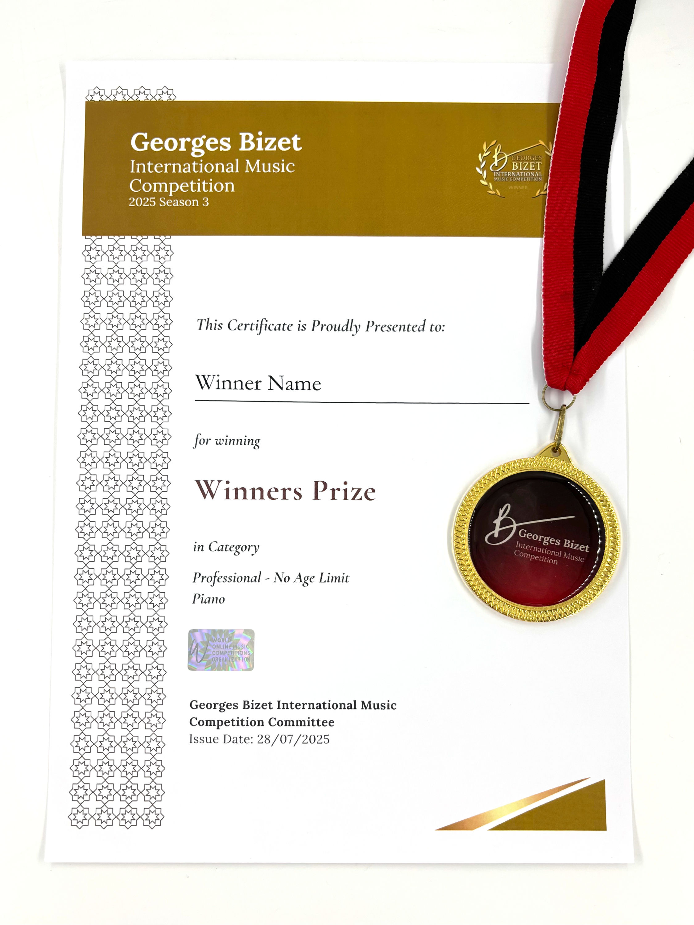 1x Medal + 1x Certificate Pack