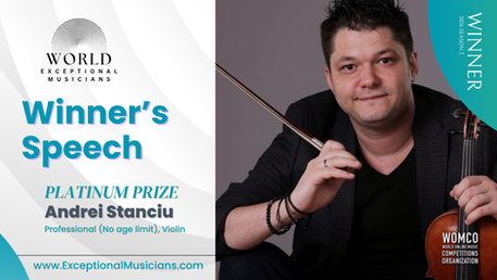 Winner's Speech | Andrei Stanciu | Violin | World Exceptional Musicians Competition 2026