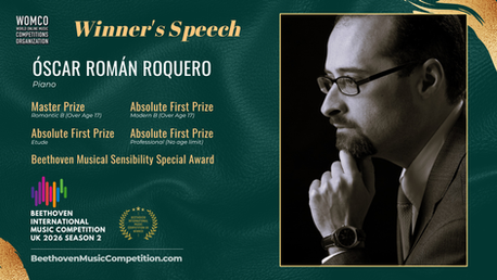 Winner's Speech | Óscar Román Roquero | Piano | Beethoven International Music Competition UK 2026