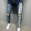 Thumbnail: Letter printing Ripped Pencil Jeans Men Skinny Biker Side Striped Jeans 