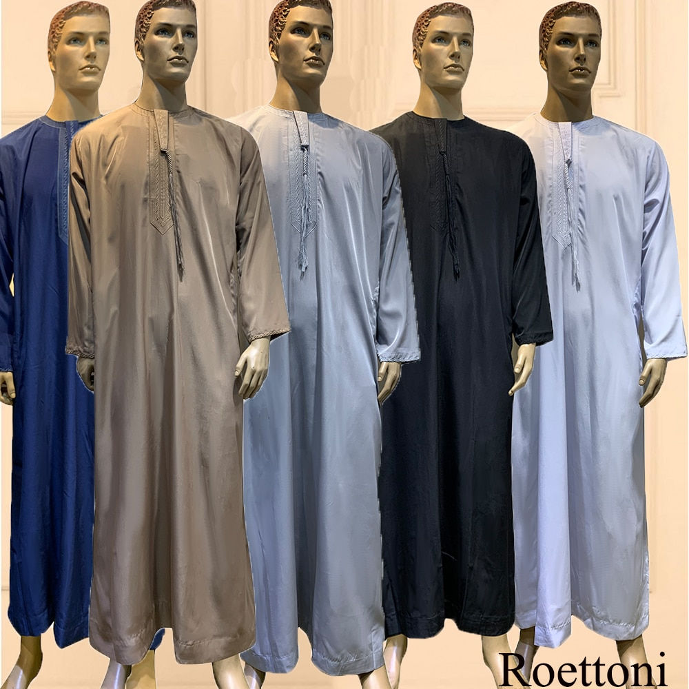 Long Sleeve Aman Abaya 1Piece Jubba Thobe For Men Kaftan Pakistan Muslim 