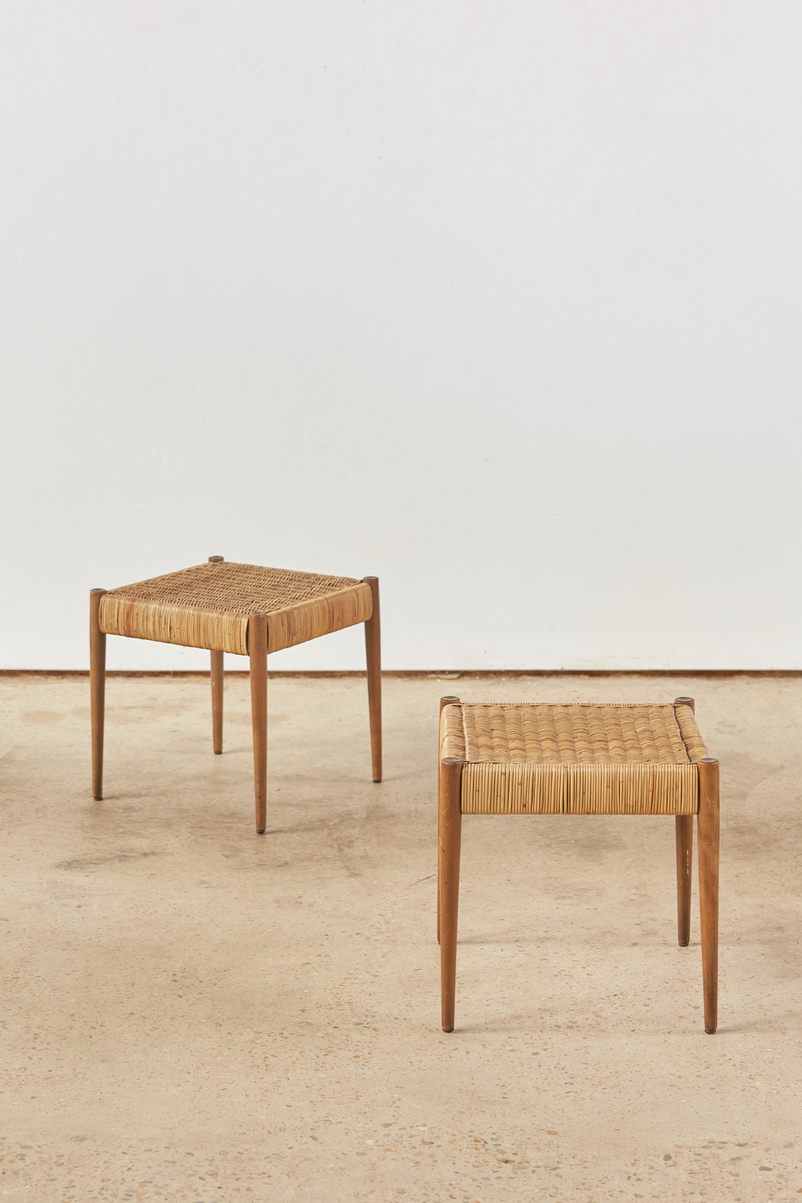 A generous pair of German stools attributed to Egon Eiermann, dating from the 1950s.
