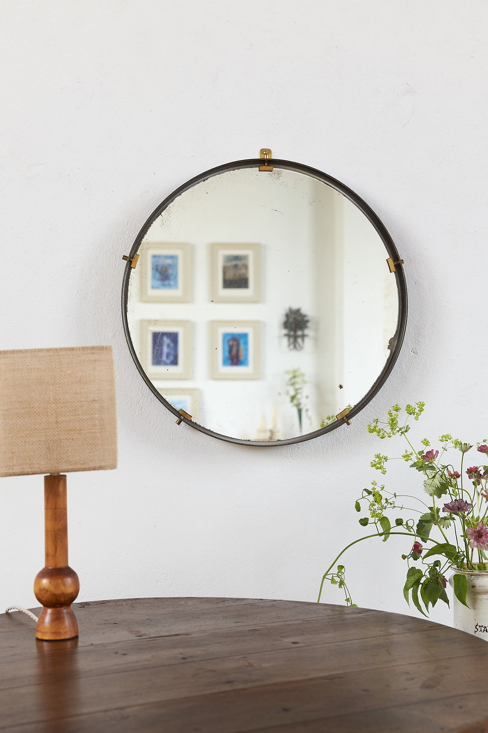 Santambrogio & Berti Circular Nickel and Brass Mirror, Italy, Dated 1964