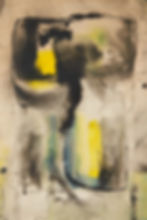 An abstract watercolour on paper by British artist Harry Ousey (1915–1985), in a striking palette of yellow and black, signed