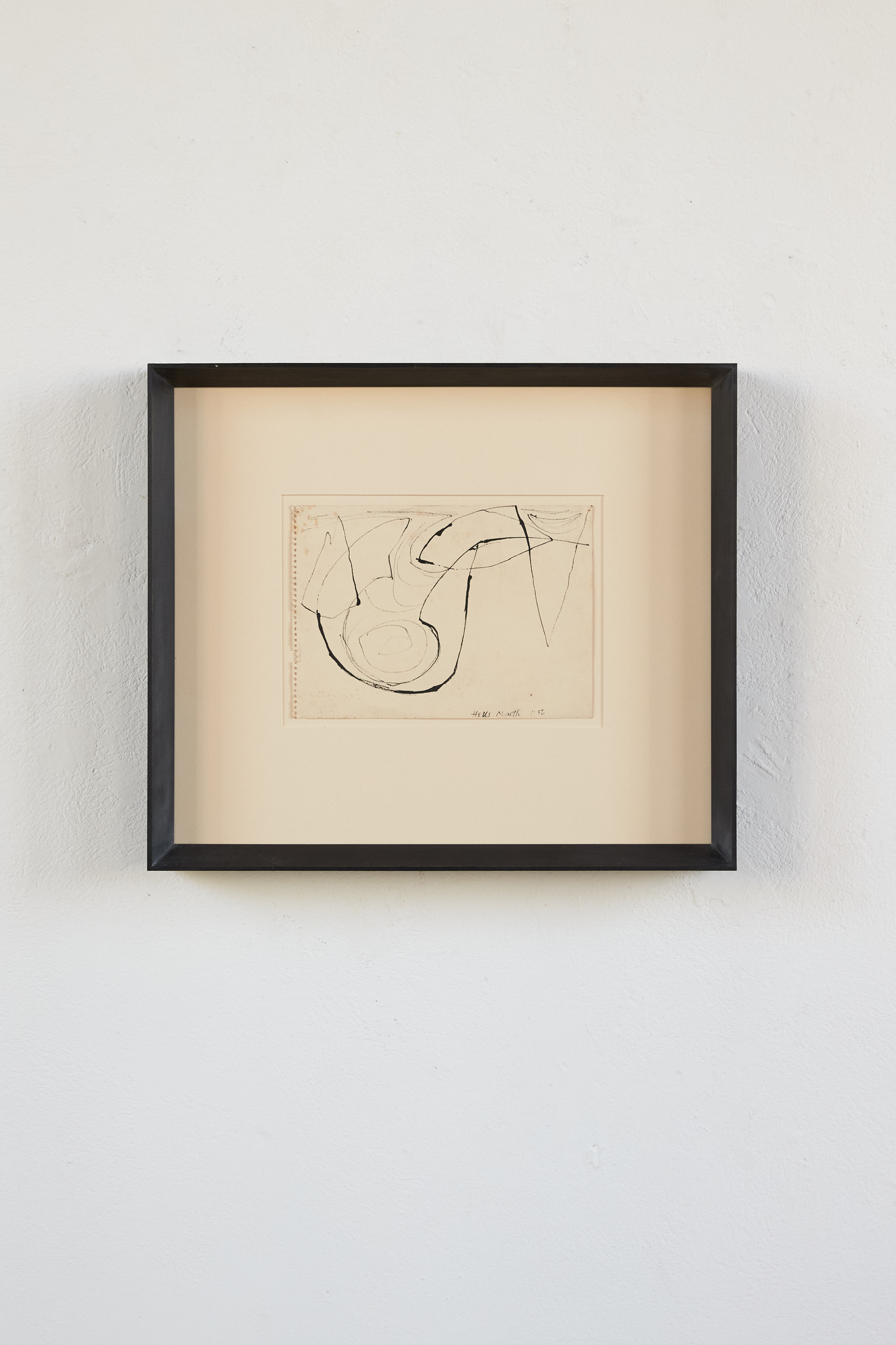 An original, early ink on paper drawing by British artist Trevor Bell (1930–2017), signed, titled Hell’s Mouth and dated 1956