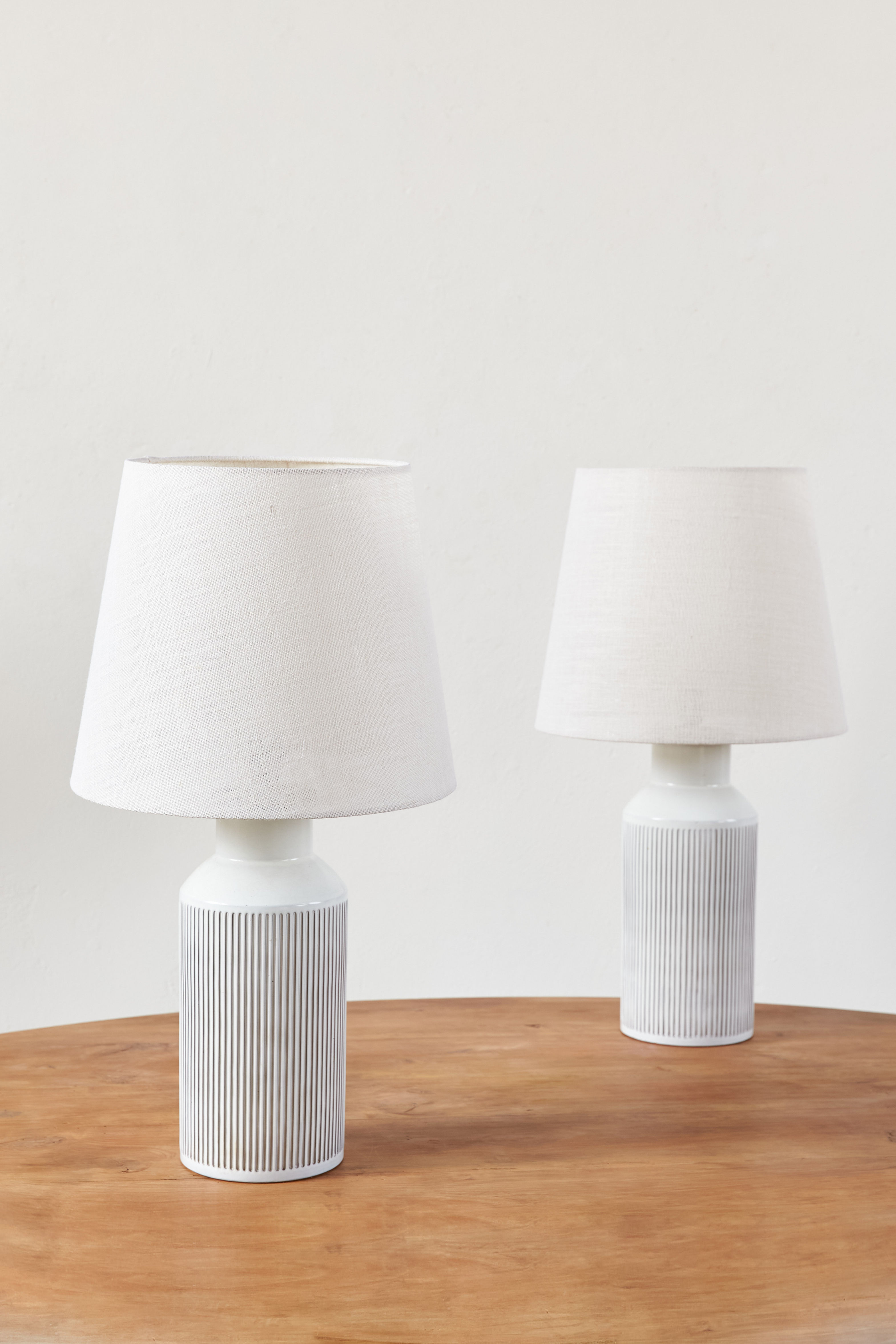Pair of Ribbed Ceramic Table Lamps, Swiss C1960