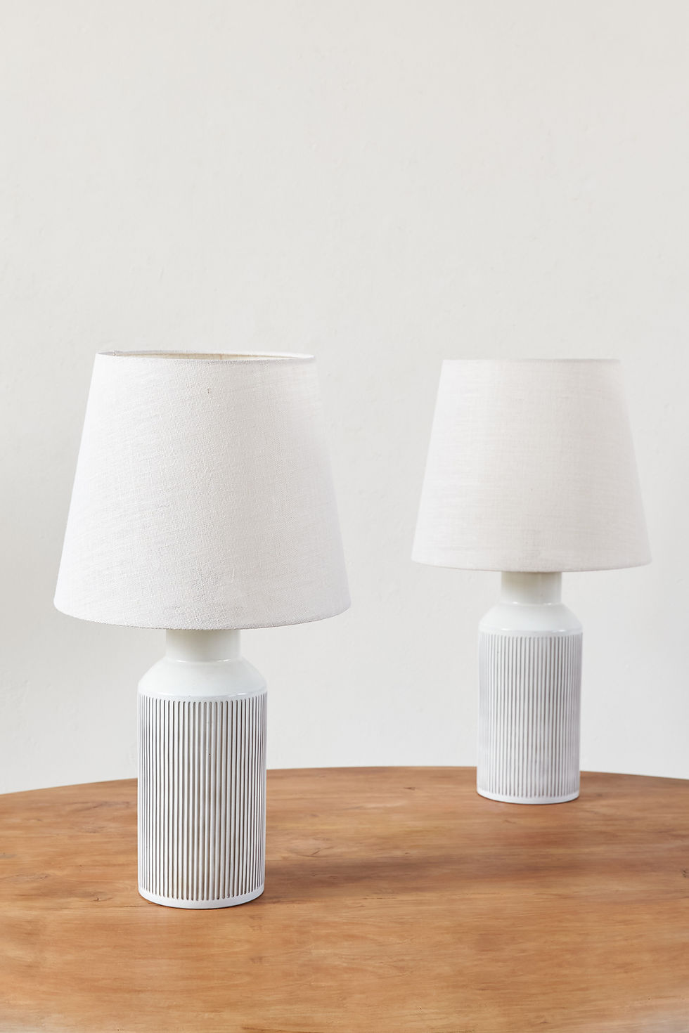 Thumbnail: Pair of Ribbed Ceramic Table Lamps, Swiss C1960