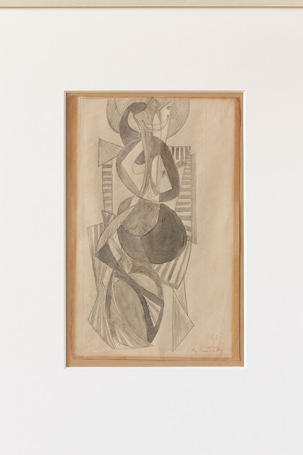Thumbnail: A striking cubist-inspired figure study in pencil on paper, signed and dated 1948.
