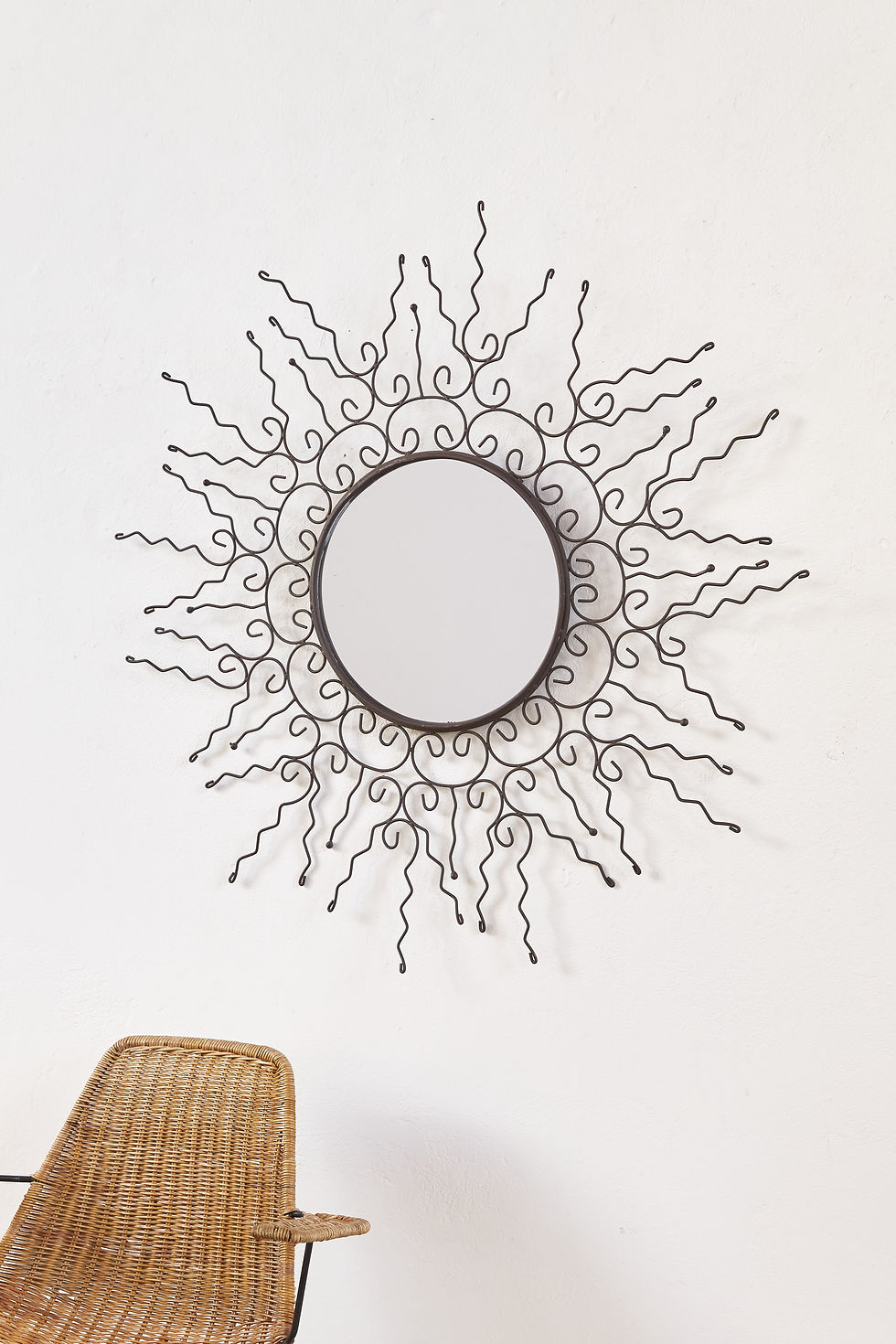 Hand Forged Iron Sunburst Mirror, France C1960
