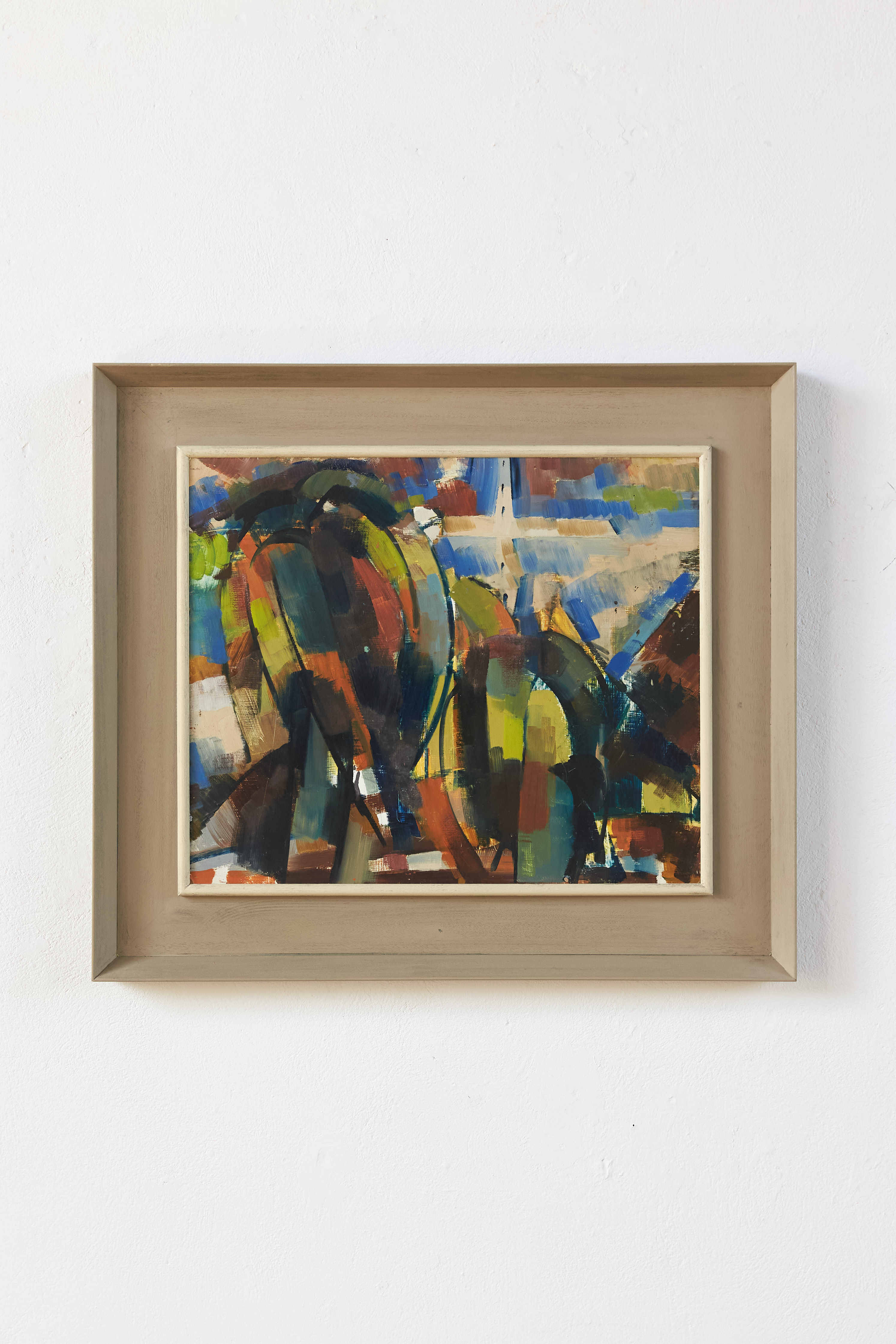 French Abstract Landscape in Oil on Board, C1960